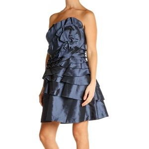 BCBGeneration Womens Blue Taffeta Strapless Cocktail Dress Tiered Ruffled size 2